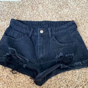 Black ripped jean shorts